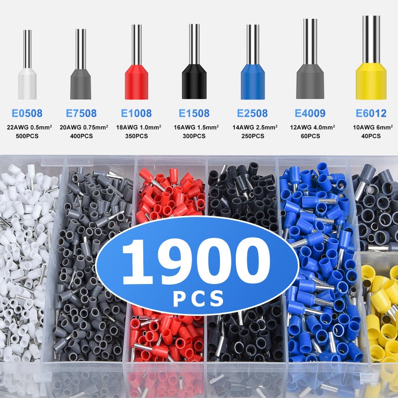 Preciva Ferrule Crimping Tool Kit with 1900PCS Wire Connectors, Hexagonal AWG23-10 Sawtooth Self-Adjustable Ratchet Wire Terminals Crimper Kit - Image 5